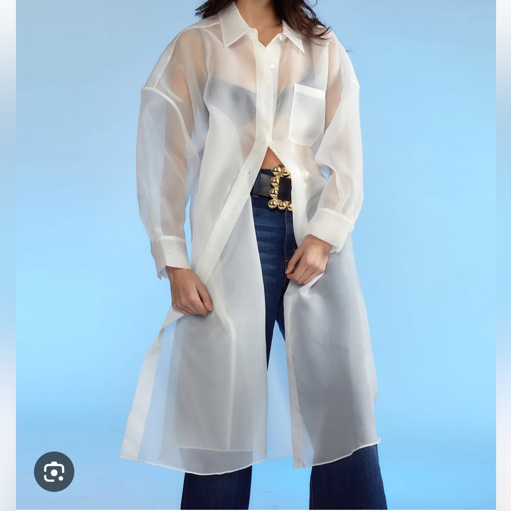 Cynthia Rowley Oversized Organza Button Down Shirt